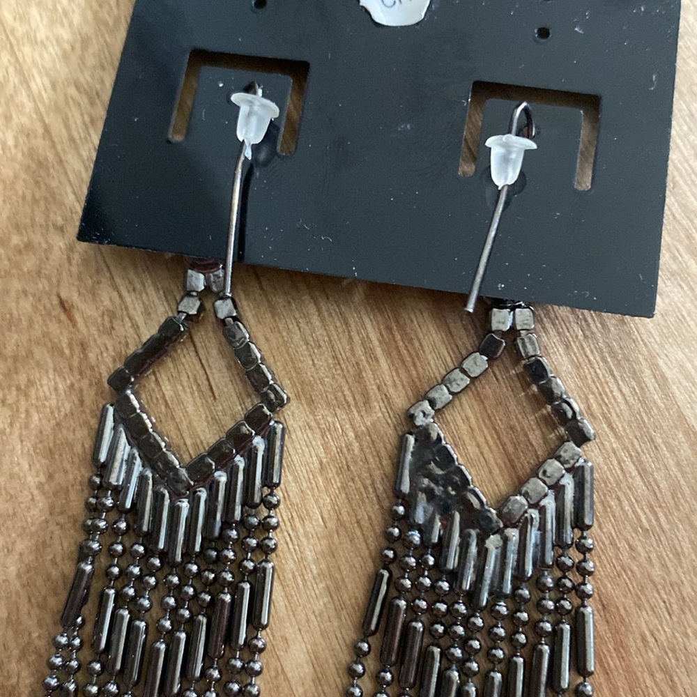 Gunmetal Black Rhinestone Hanging Earrings New - Picture 7 of 8